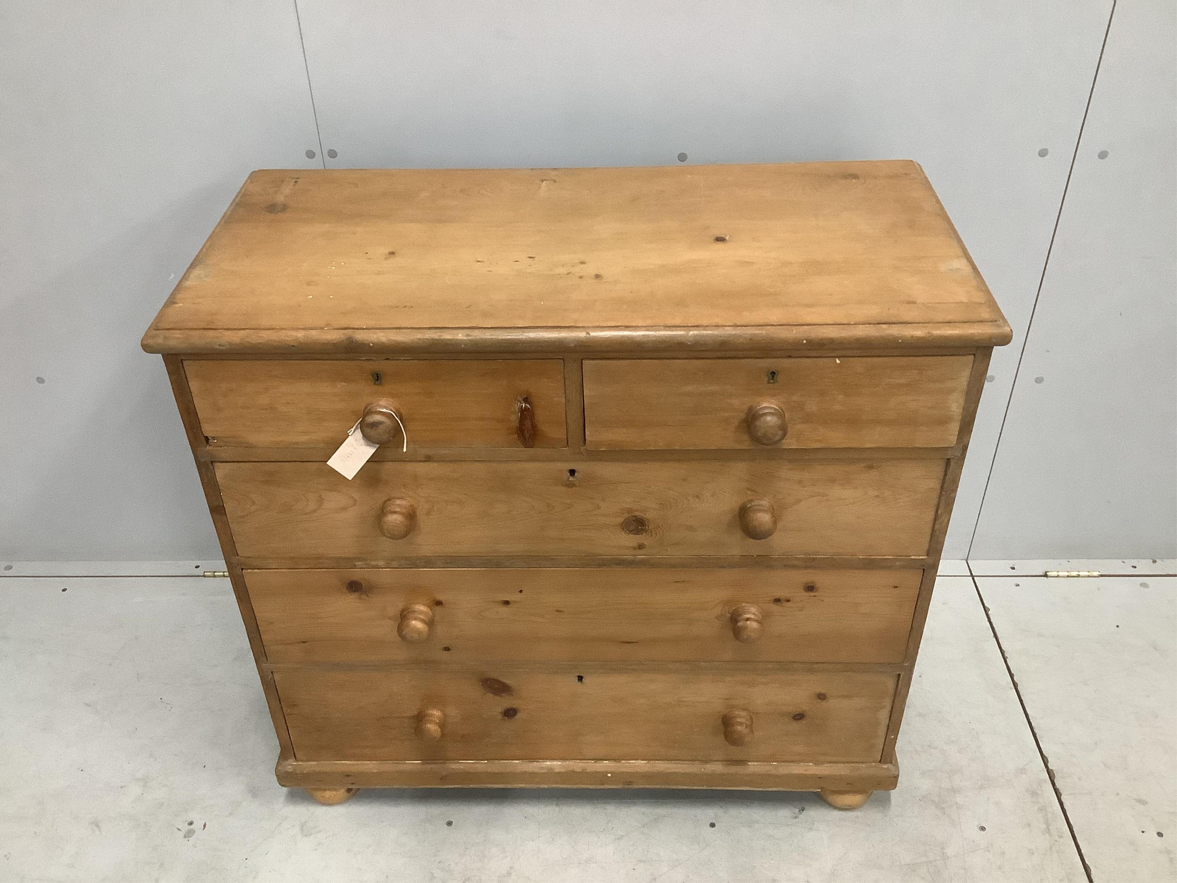 A Victorian pine chest, width 100cm, depth 47cm, height 95cm. Condition - fair